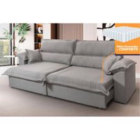 Sofá Retrátil Reclinável 2,50m Nivus Cinza Molas Ensacadas - King House