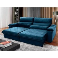 Sofá Retrátil Reclinável Grécia 2,70m Suede Velut Azul Marinho Molas no Assento - King House