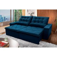 Sofá Retrátil Reclinável Islândia 2,50m Suede Velut Azul Marinho Molas no Assento - King House