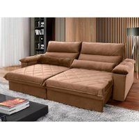 Sofá Retrátil Reclinável Grécia 2,70m Suede Velut Bege Molas no Assento - King House