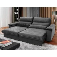 Sofá Retrátil Reclinável Grécia 2,70m Suede Velut Cinza Molas no Assento - King House