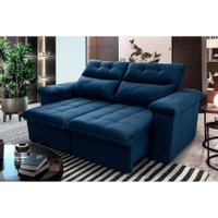 Sofá Retrátil Reclinável Verona 1,80m Suede Velut Azul Marinho Molas no Assento - King House