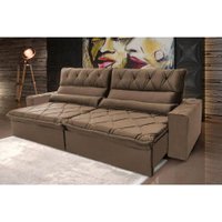 Sofá Retrátil Reclinável França 2,30m Suede Velut Bege Molas no Assento - King House