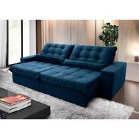 Sofá Retrátil Reclinável Zurique 2,70m Suede Velut Azul Marinho Molas no Assento - King House