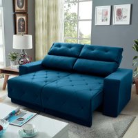 Sofá Retrátil Reclinável Belga 1,80m Suede Velut Azul Molas no Assento