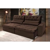 Sofá Retrátil Reclinável França 2,70m Suede Velut Marrom Molas no Assento - King House
