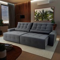 Sofá Retrátil Reclinável Montebello 2,70m Suede Velut Cinza Molas no Assento - King House