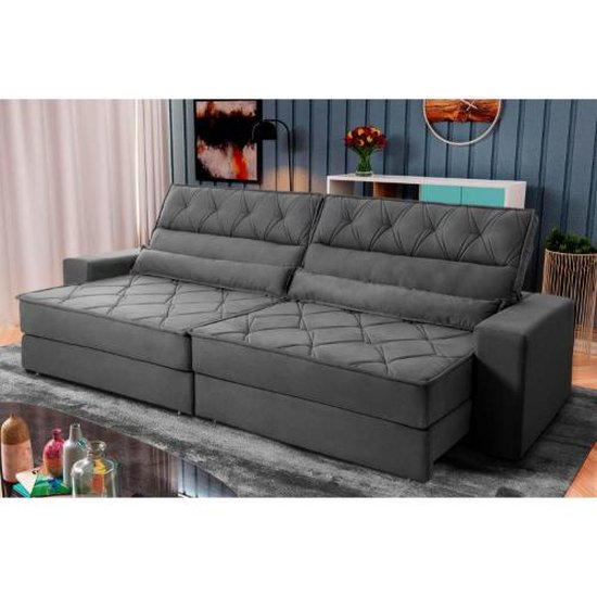 Sofá Retrátil Reclinável 3,00m Albany Suede Velut Cinza Molas Ensacadas - King House