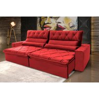 Sofá Retrátil Reclinável França 2,10m Suede Velut Vermelho Molas no Assento - King House