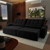 Sofá Retrátil Reclinável Montebello 2,50m Suede Velut Preto Molas no Assento - King House