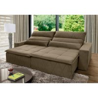 Sofá Retrátil Reclinável Amsterdam 2,10m Suede Velut Bege Molas no Assento - King House