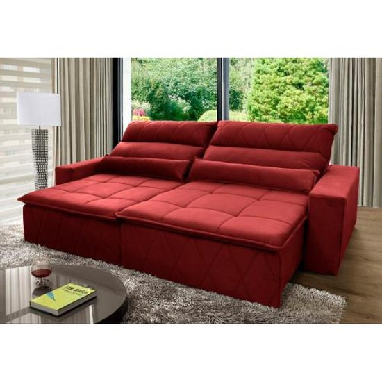 Sofá Retrátil Reclinável Amsterdam 3,00m Suede Velut Vermelho Molas no Assento - King House