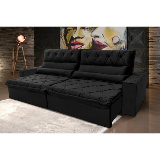 Sofá Retrátil Reclinável França 3,00m Suede Velut Preto Molas no Assento - King House