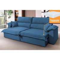 Sofá Retrátil Reclinável 3,00m Nivus Azul Molas Ensacadas - King House