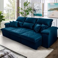 Sofá Retrátil Reclinável Trento 2,30m Suede Velut Azul Molas no Assento - King House