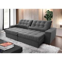 Sofá Retrátil Reclinável Zurique 3,00m Suede Velut Cinza Molas no Assento - King House