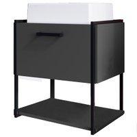 Gabinete Suspenso Banheiro 50 cm Com Cuba Preto Grafite P1009 PP