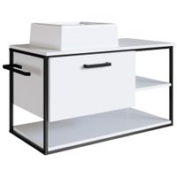 Gabinete Suspenso Banheiro 80 cm Com Cuba Preto Branco P1007 PP