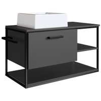Gabinete Suspenso Banheiro 80 cm Com Cuba Preto Grafite P1007 PP