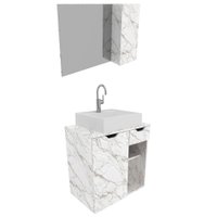 Conjunto Para Banheiro Armarios Com Cuba E Espelho BN2 Marmore Branco Tecno Mobili