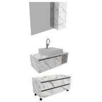 Conjunto Para Banheiro Armarios Com Cuba BN1 Marmore Branco Tecno Mobili