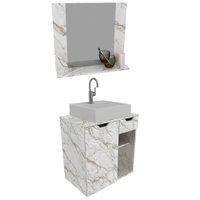 Conjunto Para Banheiro Armarios Com Cuba E Espelho BN4 Marmore Branco Tecno Mobili