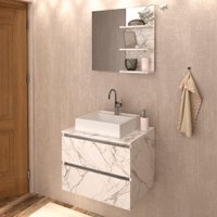 Conjunto Para Banheiro Armarios Com Cuba E Espelho BN8 Marmore Branco Tecno Mobili