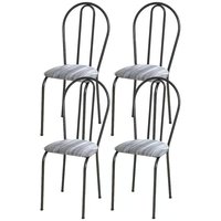 Kit 04 Cadeiras Tubular Cromo Preto 004 Assento Linho