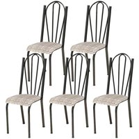 Kit 05 Cadeiras Tubular Cromo Preto 021 Assento Rattan