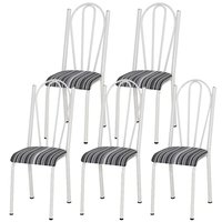 Kit 05 Cadeiras Tubular Branca 021 Assento Preto Listrado