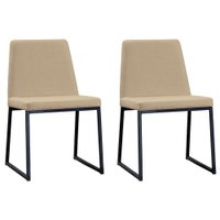 Kit 2 Cadeiras Estofadas Base Aço Preto F37 Linho Bege Dmobiliario