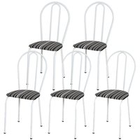 Kit 05 Cadeiras Tubular Branco 004 Assento Preto Listrado