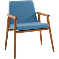 Cadeira Decorativa Base Madeira F56 Linho Azul Jeans Dmobiliario
