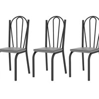 Kit 03 Cadeiras Tubular Preto Fosco 121 Assento Platina