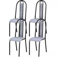Kit 04 Cadeiras Tubular Cromo Preto 058 Assento Grafiato