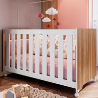 Berço Infantil Com Rodizios LA002 Nogal Manchester Branco Comm