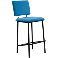 Banqueta Alta Base Em Aço Preto F109 Linho Azul Jeans Dmobiliario