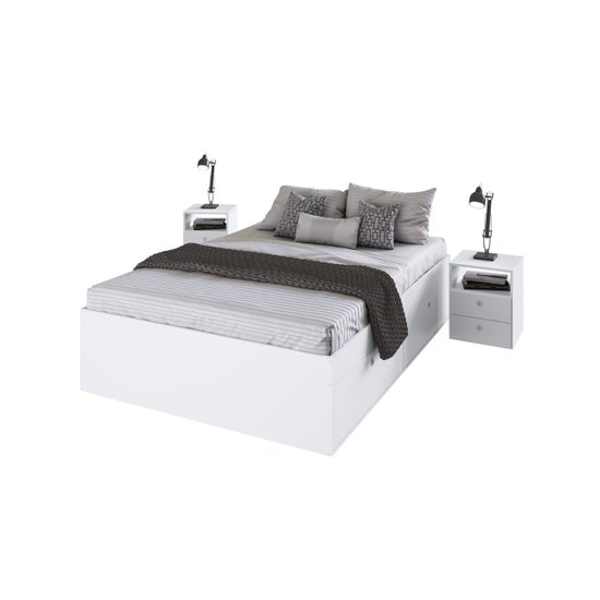Quarto Casal Queen com Cama 160 e Mesas de Cabeceira Tókio Branco - Art In Móveis
