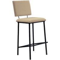 Banqueta Alta Base Em Aço Preto F109 Linho Bege Dmobiliario