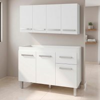 Armario Aereo 4 Portas e Balcao 120cm Branco Mobbs