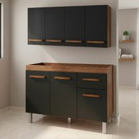 Armario Aereo 4 Portas e Balcao 120cm Savana Preto Mobbs