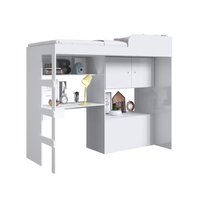 Cama Alta Multifuncional com baú e Estação de Trabalho 80 Lion Branco - Art In Móveis