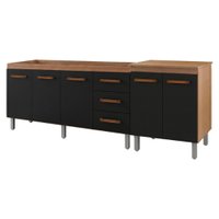 Balcao Pia 160cm e Multiuso 2 Portas 70cm Savana Preto Mobbs