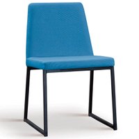 Cadeira Estofada Base Aço Preto F37 Linho Azul Jeans Dmobiliario