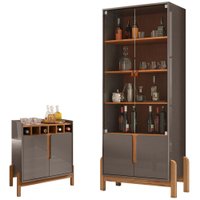Barzinho 2 Portas 50522 E Cristaleira Para Sala 50519 Cinza Perola Cedro DCASA