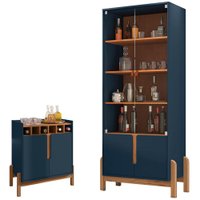 Barzinho 2 Portas 50522 E Cristaleira Para Sala 50519 Azul Cobalto Cedro DCASA