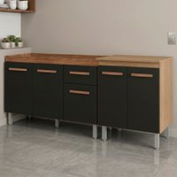 Balcao Pia 120cm e Multiuso 2 Portas 70cm Savana Preto Mobbs