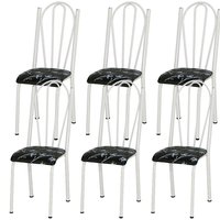 Kit 06 Cadeiras Tubular Branca 021 Assento Preto Florido