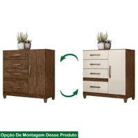 Comoda Sapateira Com Pes 4 Gav 7073 Castanho Wood Off White Moval