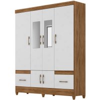 Guarda Roupa Casal 6 Portas Com Espelho 9120 Naturale Branco Moval